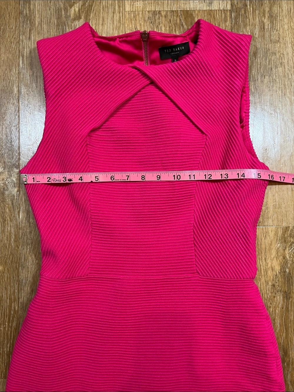 Ted Baker London Hot Pink Ribbed Bodycon Sheath Dress Size 3 US 8 10 Sleeveless - Picture 11 of 14